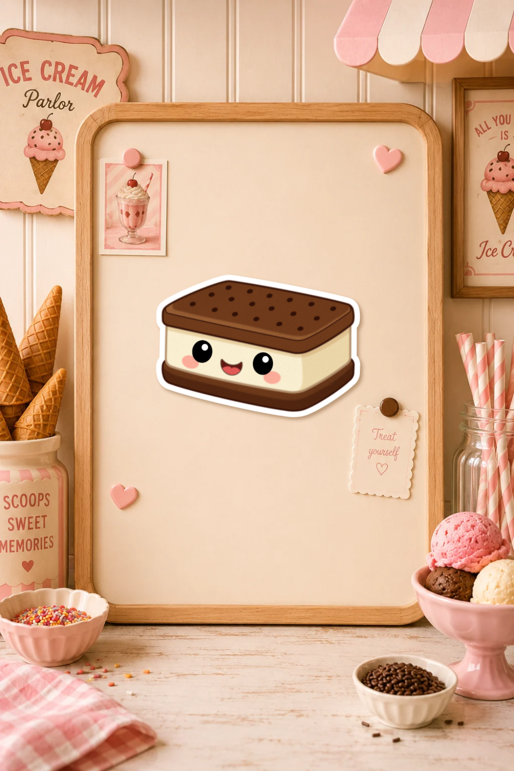 Ice Cream Sandwich Magnet | Vinyl Dessert Decor, Summer Treat Fridge Magnet