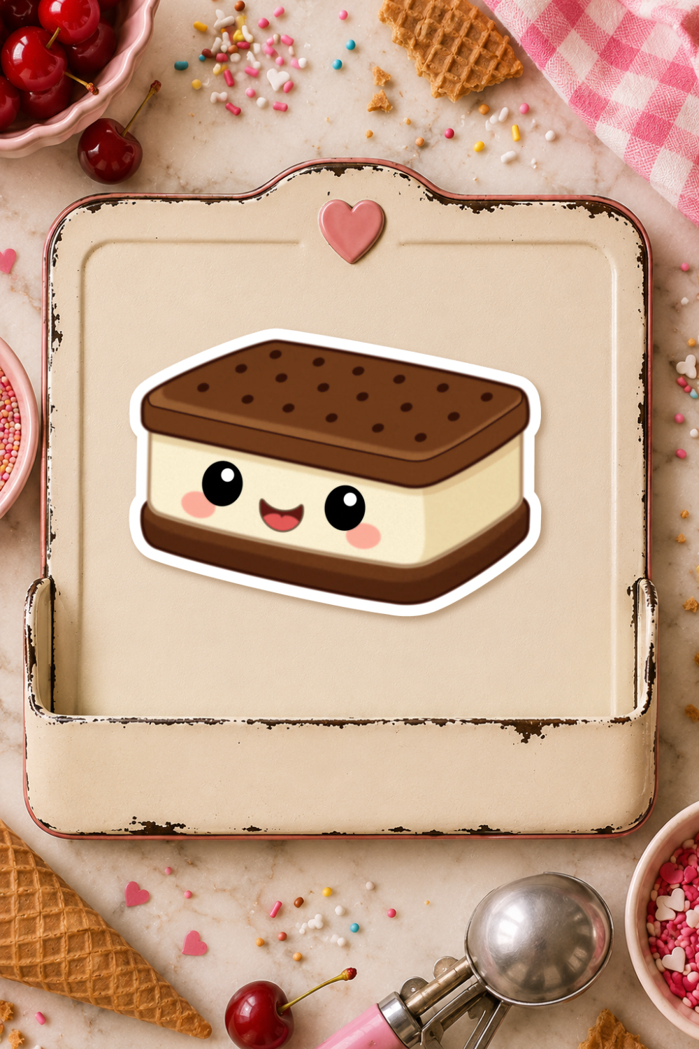 Ice Cream Sandwich Magnet | Vinyl Dessert Decor, Summer Treat Fridge Magnet