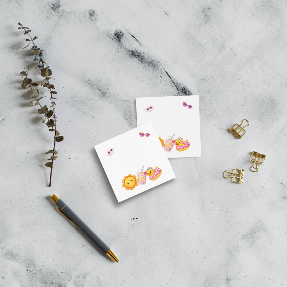 Cute Kawaii Notepad | 3x3 Sticky Notes | Whimsical Summer Memo Pad | Pastel Desk Accessories | Small Gift Idea