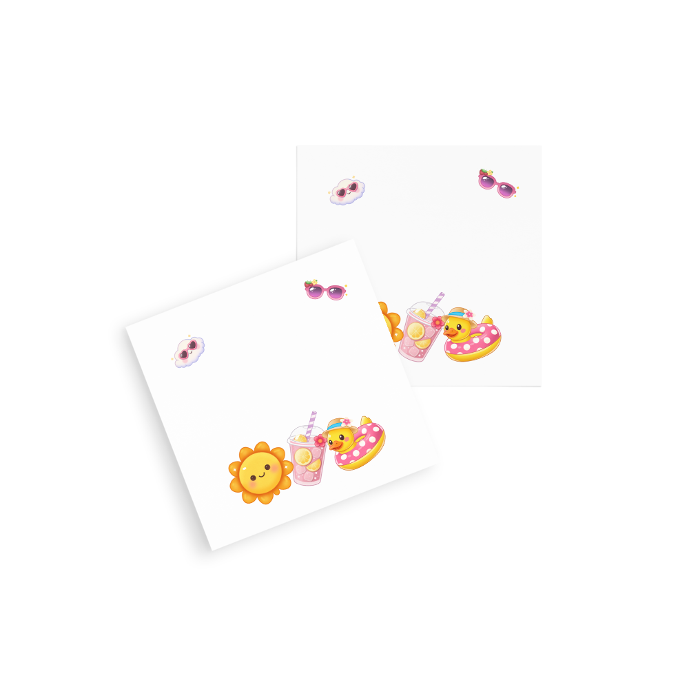 Cute Kawaii Notepad | 3x3 Sticky Notes | Whimsical Summer Memo Pad | Pastel Desk Accessories | Small Gift Idea