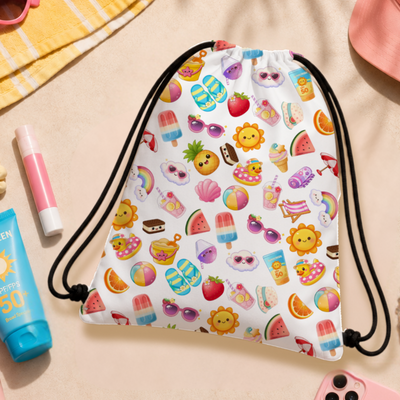 Kawaii Drawstring Backpack | Cute Pool Bag | Retro Summer Cinch Sack | Pastel Beach Bag