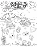 Summer Smiles Beach Party Coloring Page | Free Printable Summer Coloring Sheet